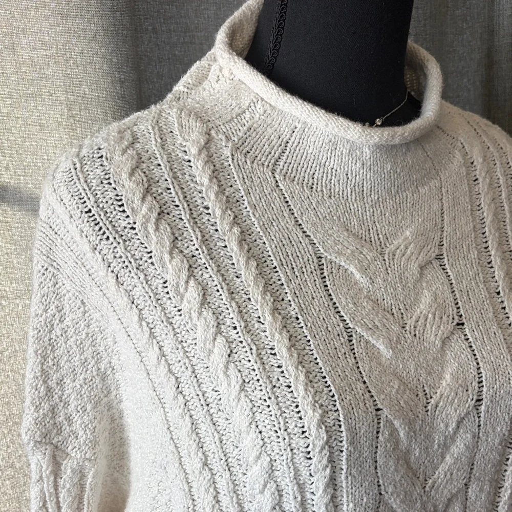 J. Crew Cream Cable Knit Turtleneck Sweater - Picture 3 of 5